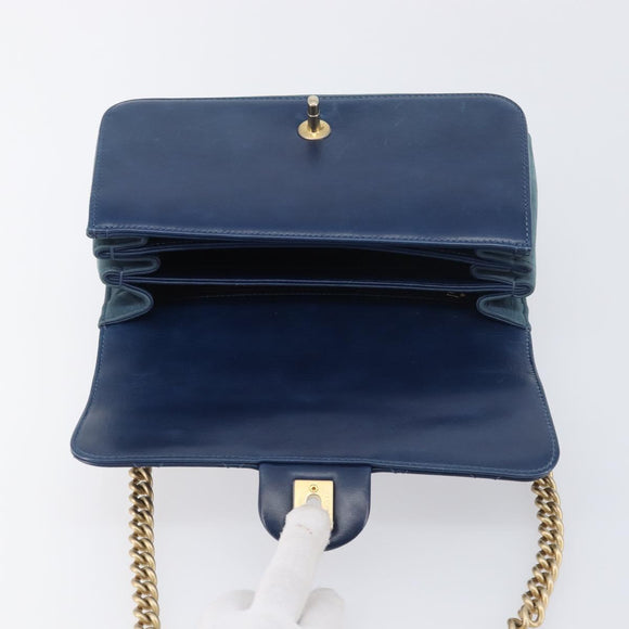 CHANEL Matelasse Chain Shoulder Bag Leather 2way Navy Gold CC Auth 197156V