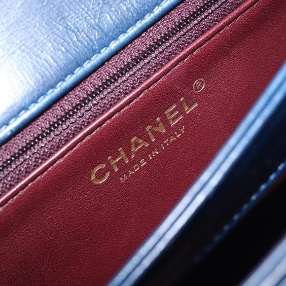 CHANEL Matelasse Chain Shoulder Bag Leather 2way Navy Gold CC Auth 197156V