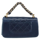 CHANEL Matelasse Chain Shoulder Bag Leather 2way Navy Gold CC Auth 197156V-2