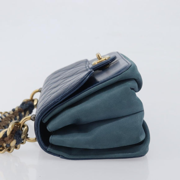 CHANEL Matelasse Chain Shoulder Bag Leather 2way Navy Gold CC Auth 197156V
