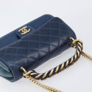 CHANEL Matelasse Chain Shoulder Bag Leather 2way Navy Gold CC Auth 197156V-6