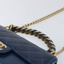 CHANEL Matelasse Chain Shoulder Bag Leather 2way Navy Gold CC Auth 197156V-14