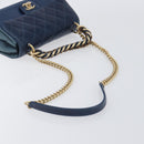 CHANEL Matelasse Chain Shoulder Bag Leather 2way Navy Gold CC Auth 197156V-8
