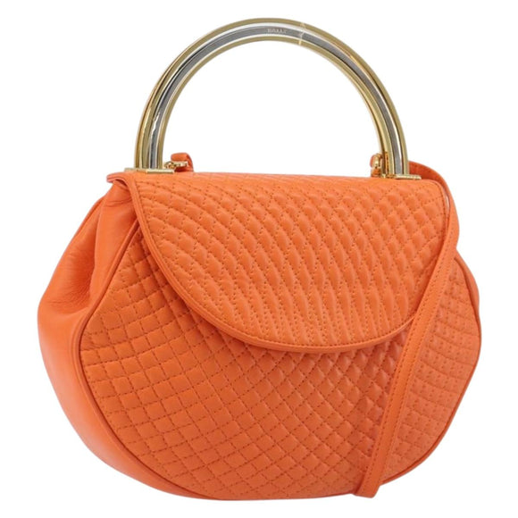 BALLY Hand Bag Leather 2way Orange Gold Auth 197157A