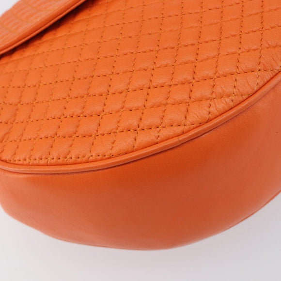 BALLY Hand Bag Leather 2way Orange Gold Auth 197157A