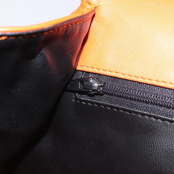 BALLY Hand Bag Leather 2way Orange Gold Auth 197157A