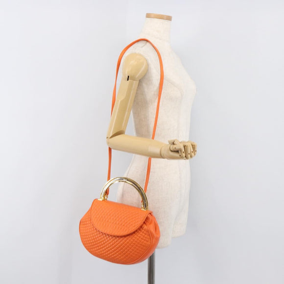 BALLY Hand Bag Leather 2way Orange Gold Auth 197157A