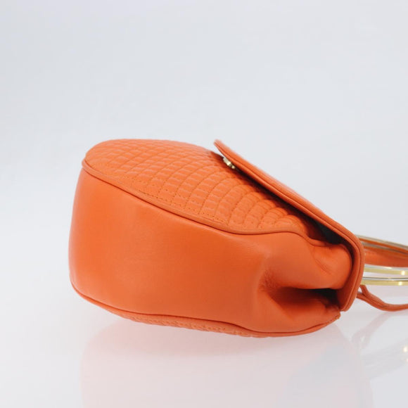 BALLY Hand Bag Leather 2way Orange Gold Auth 197157A
