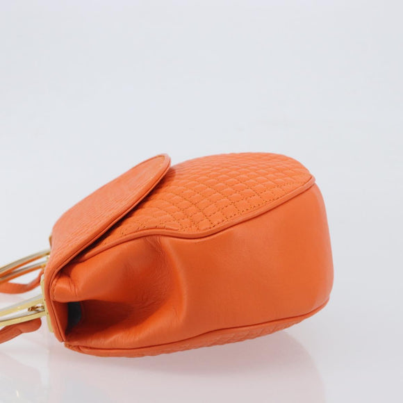 BALLY Hand Bag Leather 2way Orange Gold Auth 197157A
