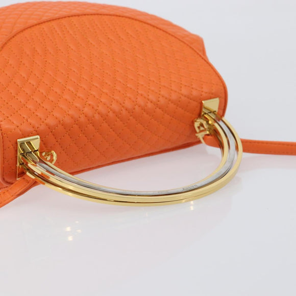 BALLY Hand Bag Leather 2way Orange Gold Auth 197157A