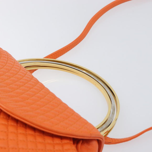 BALLY Hand Bag Leather 2way Orange Gold Auth 197157A