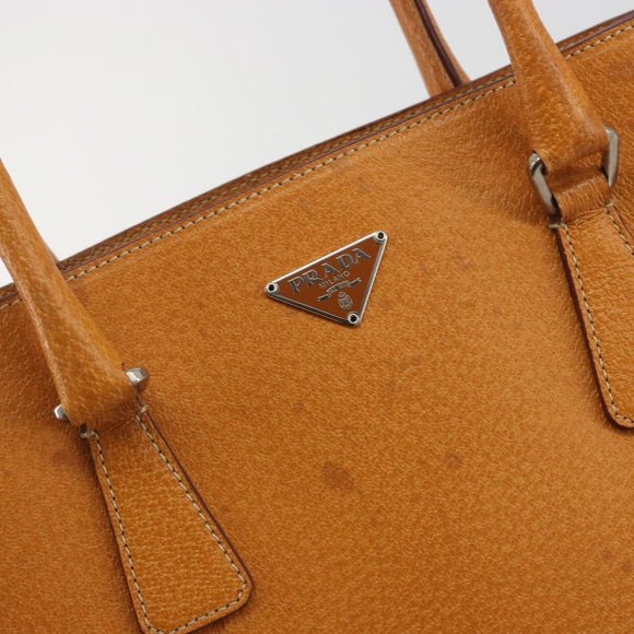 PRADA Hand Bag Leather 2way Beige Silver Auth 197158