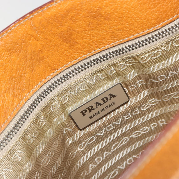 PRADA Hand Bag Leather 2way Beige Silver Auth 197158