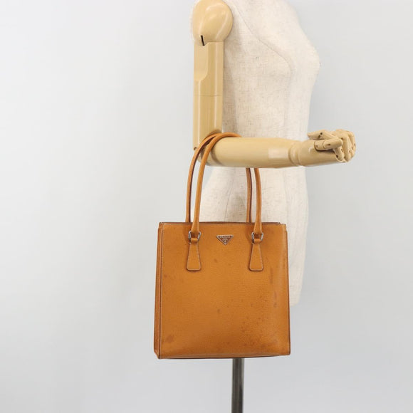PRADA Hand Bag Leather 2way Beige Silver Auth 197158
