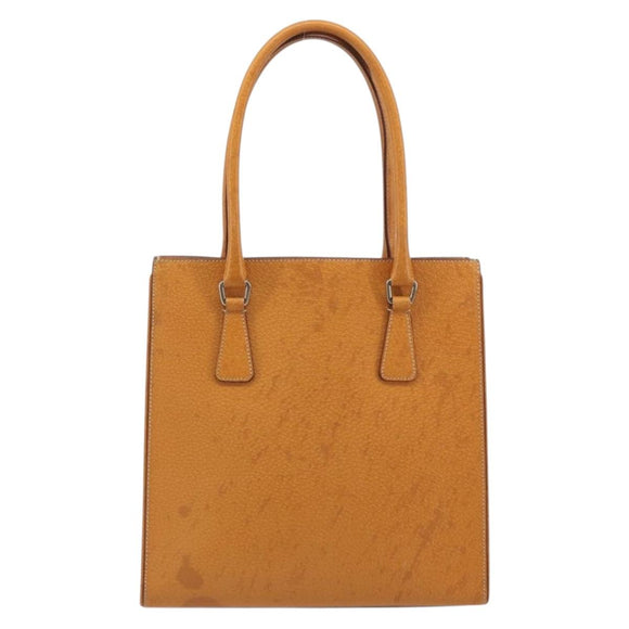 PRADA Hand Bag Leather 2way Beige Silver Auth 197158