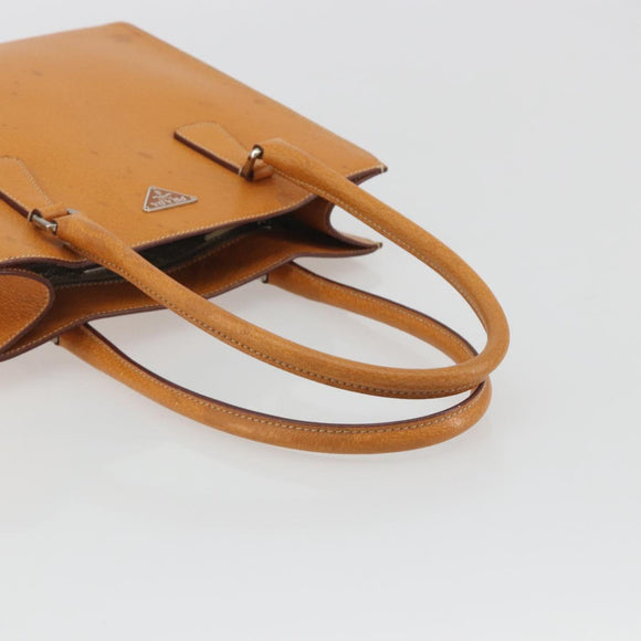 PRADA Hand Bag Leather 2way Beige Silver Auth 197158