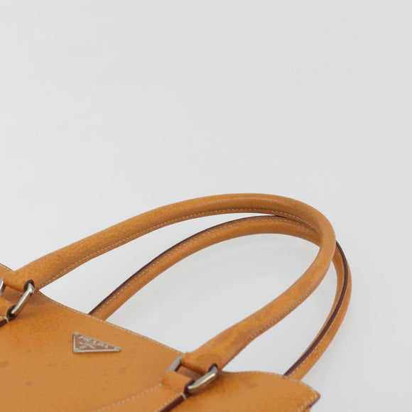 PRADA Hand Bag Leather 2way Beige Silver Auth 197158