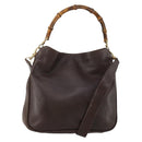 GUCCI Bamboo Shoulder Bag Leather 2way Brown Gold 001 3444 1638 Auth 197159-1