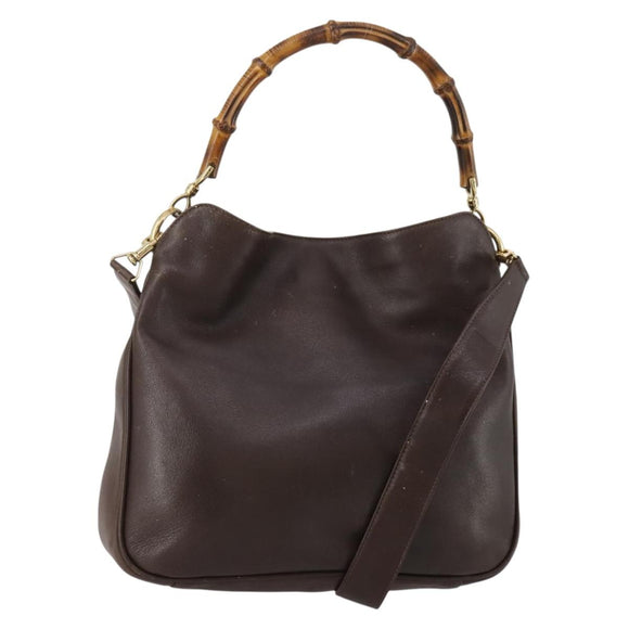 GUCCI Bamboo Shoulder Bag Leather 2way Brown Gold 001 3444 1638 Auth 197159