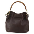 GUCCI Bamboo Shoulder Bag Leather 2way Brown Gold 001 3444 1638 Auth 197159-3