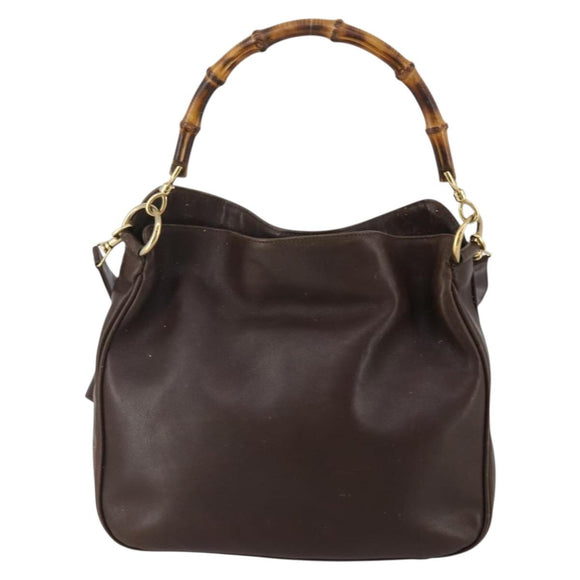 GUCCI Bamboo Shoulder Bag Leather 2way Brown Gold 001 3444 1638 Auth 197159