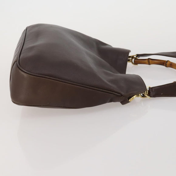 GUCCI Bamboo Shoulder Bag Leather 2way Brown Gold 001 3444 1638 Auth 197159
