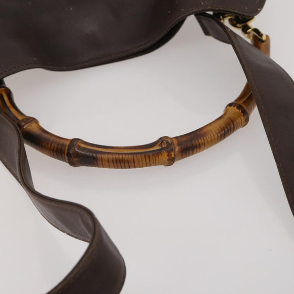 GUCCI Bamboo Shoulder Bag Leather 2way Brown Gold 001 3444 1638 Auth 197159