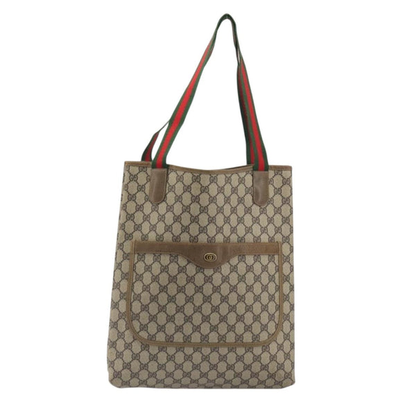 GUCCI GG Supreme Web Sherry Line Tote Bag PVC Beige 47 02 2140 Auth 197160