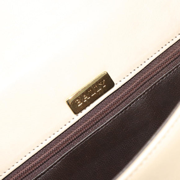 BALLY Shoulder Bag Leather 2way Ivory Gold Auth 197162A