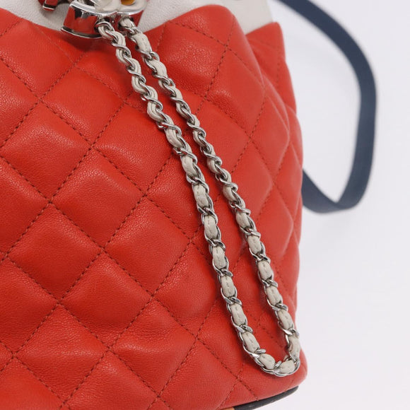 CHANEL Matelasse Chain Shoulder Bag Caviar Skin 2way Red Silver CC Auth 197163M
