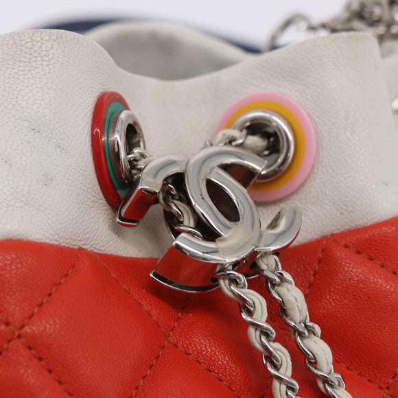 CHANEL Matelasse Chain Shoulder Bag Caviar Skin 2way Red Silver CC Auth 197163M