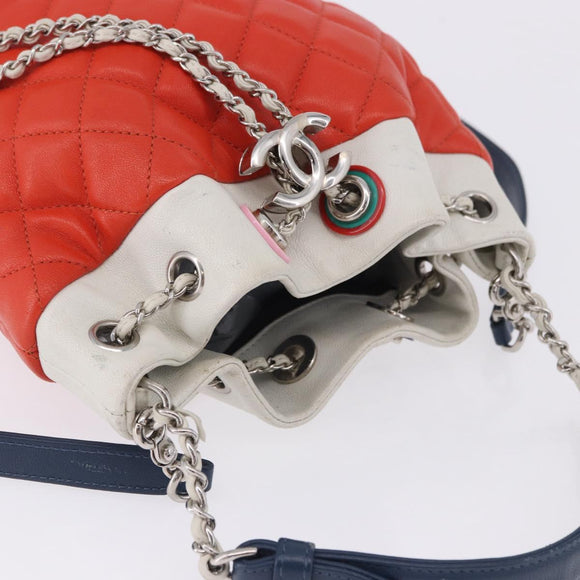 CHANEL Matelasse Chain Shoulder Bag Caviar Skin 2way Red Silver CC Auth 197163M