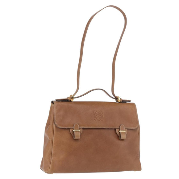 LOEWE Hand Bag Leather 2way Brown Gold Auth 197164