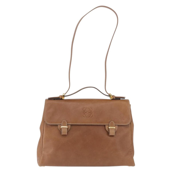 LOEWE Hand Bag Leather 2way Brown Gold Auth 197164