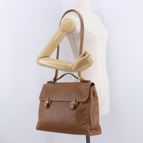 LOEWE Hand Bag Leather 2way Brown Gold Auth 197164