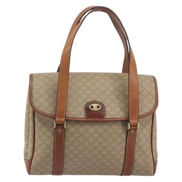 CELINE Macadam Canvas Hand Bag PVC Beige Gold Auth 197166