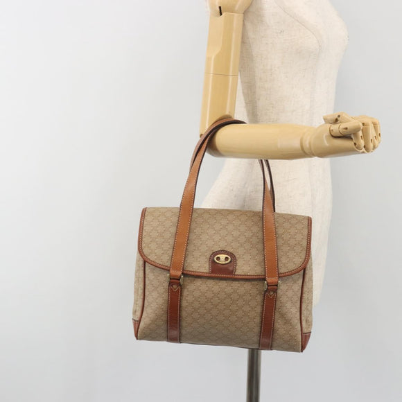 CELINE Macadam Canvas Hand Bag PVC Beige Gold Auth 197166