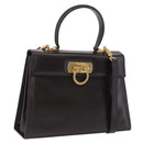 Salvatore Ferragamo Gancini Hand Bag Leather 2way Brown Gold Auth 197167-1
