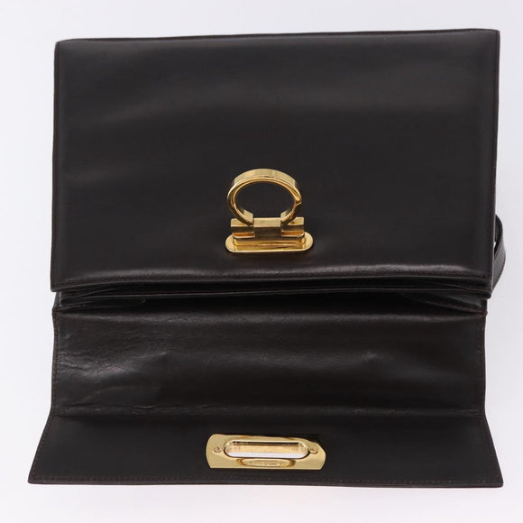 Salvatore Ferragamo Gancini Hand Bag Leather 2way Brown Gold Auth 197167