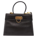 Salvatore Ferragamo Gancini Hand Bag Leather 2way Brown Gold Auth 197167-2