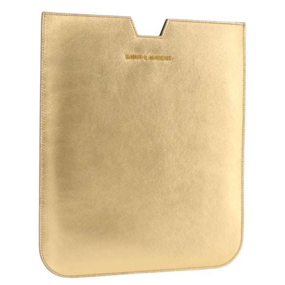 SAINT LAURENT iPad Case Leather Gold Auth 197169M