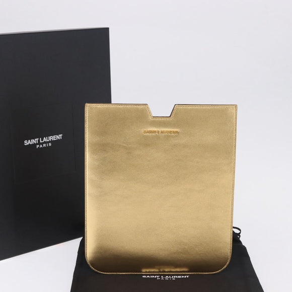 SAINT LAURENT iPad Case Leather Gold Auth 197169M