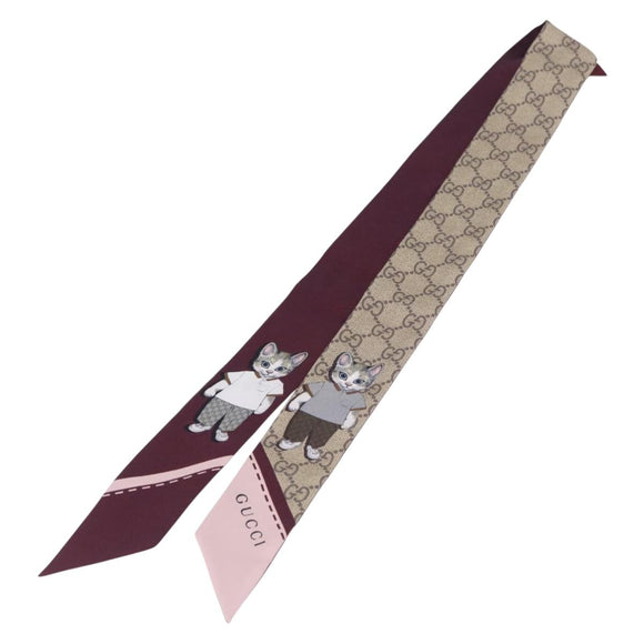 GUCCI GG Canvas Scarf Silk Higuchi Yuko Collaboration Beige Auth 197171M
