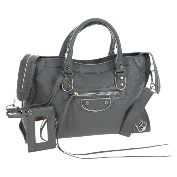 BALENCIAGA Classic Metallic Ege City Bag Leather 2way Gray 432831 Auth 197181SAM
