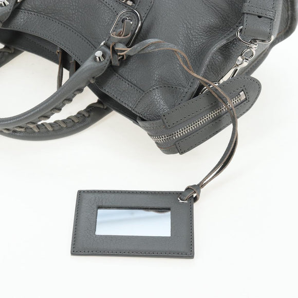 BALENCIAGA Classic Metallic Ege City Bag Leather 2way Gray 432831 Auth 197181SAM