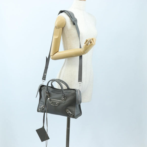 BALENCIAGA Classic Metallic Ege City Bag Leather 2way Gray 432831 Auth 197181SAM