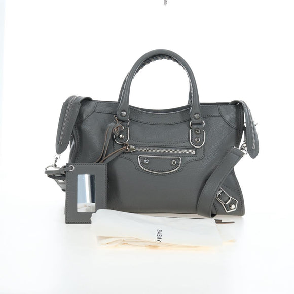 BALENCIAGA Classic Metallic Ege City Bag Leather 2way Gray 432831 Auth 197181SAM