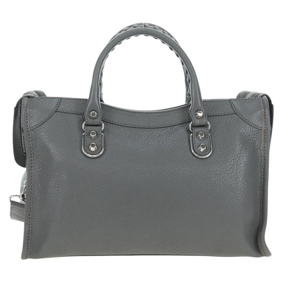 BALENCIAGA Classic Metallic Ege City Bag Leather 2way Gray 432831 Auth 197181SAM