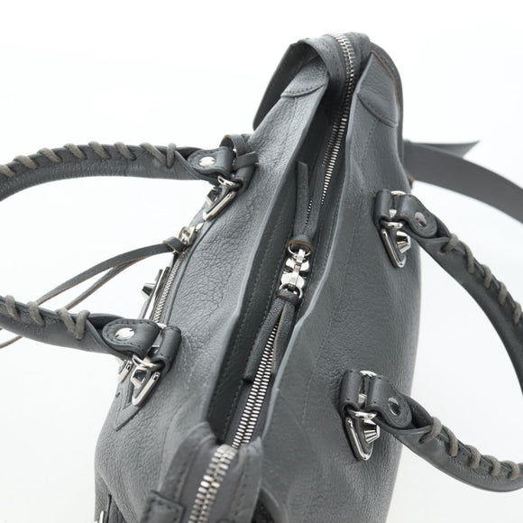 BALENCIAGA Classic Metallic Ege City Bag Leather 2way Gray 432831 Auth 197181SAM