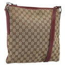 GUCCI GG Canvas Shoulder Bag Beige Silver 113013 Auth 197182-1